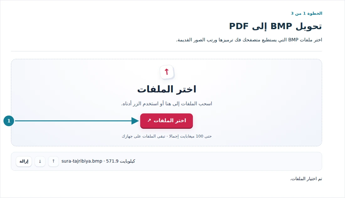 تحويل BMP إلى PDF، الخطوة 1: اختر ملفات BMP التي يستطيع متصفحك فك ترميزها ورتب الصور القديمة.