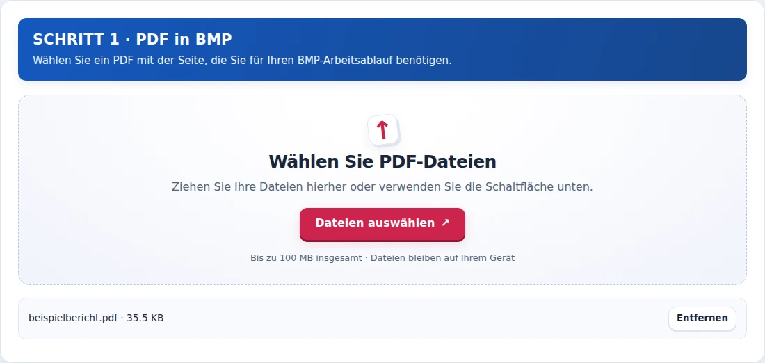 PDF in BMP, Schritt 1: Wählen Sie ein PDF mit der Seite, die Sie für Ihren BMP-Arbeitsablauf benötigen.