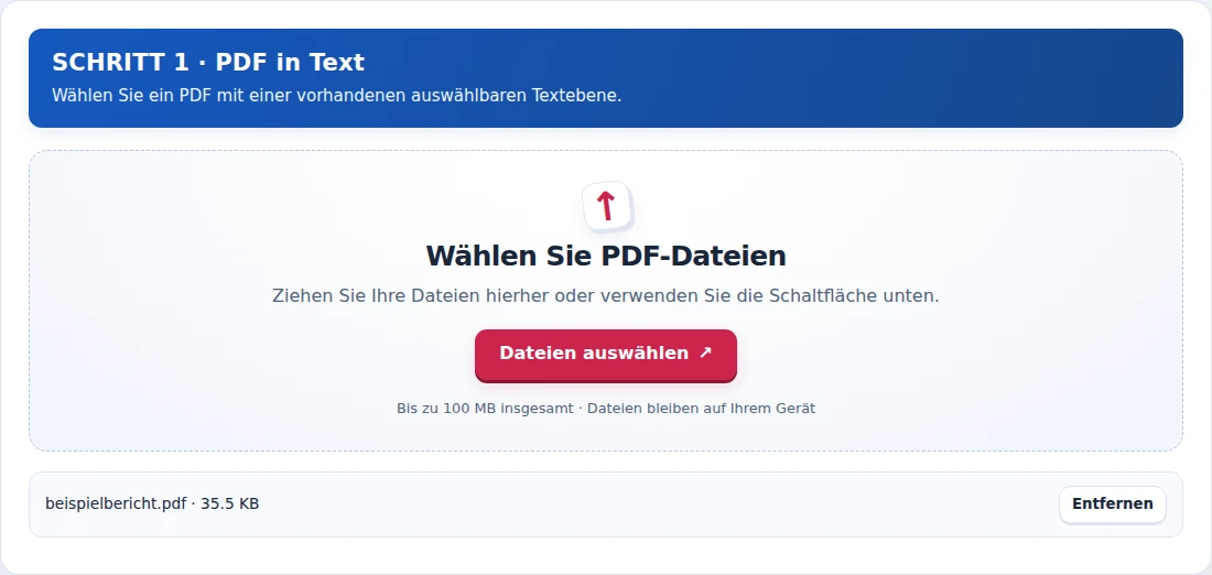 PDF in Text, Schritt 1: Wählen Sie ein PDF mit einer vorhandenen auswählbaren Textebene.