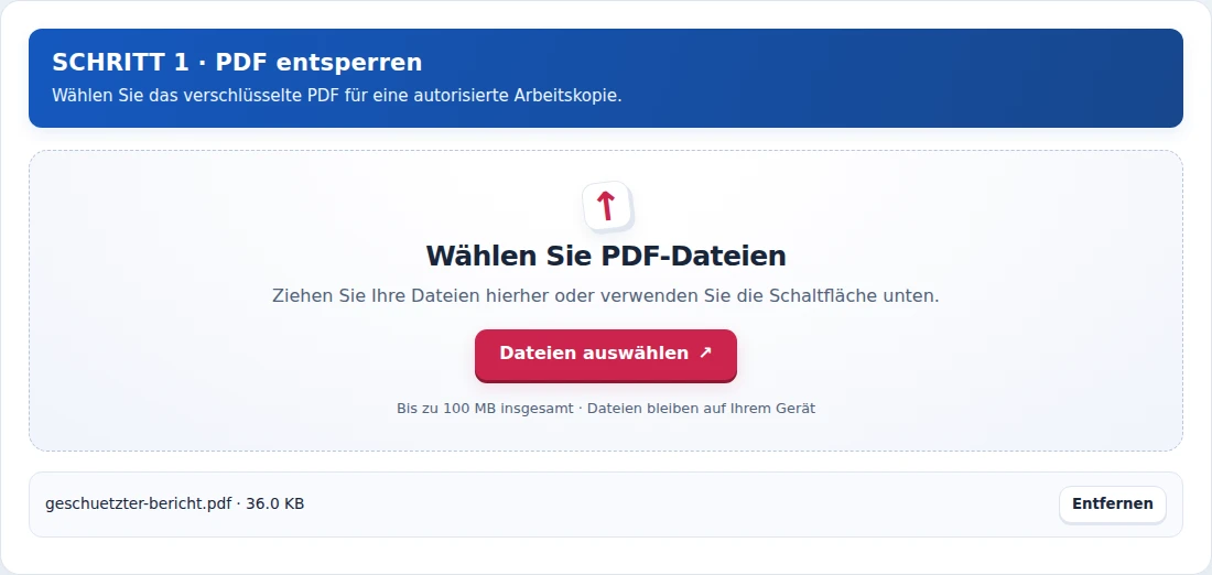 PDF entsperren, Schritt 1: Wählen Sie das verschlüsselte PDF für eine autorisierte Arbeitskopie.