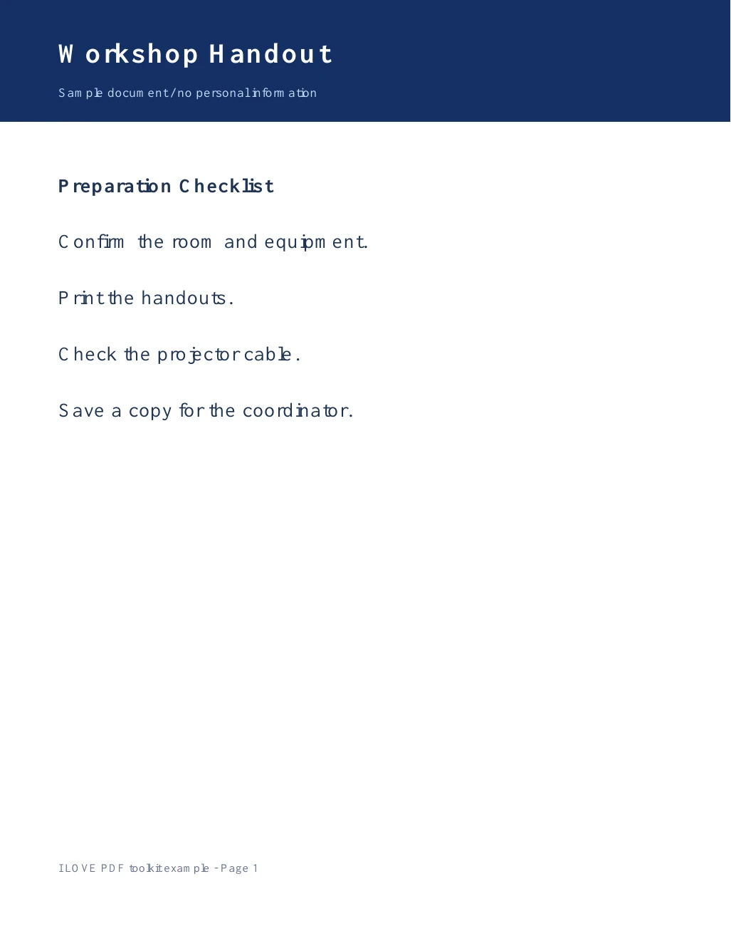 First page of the actual six-page handout before lossless compression.