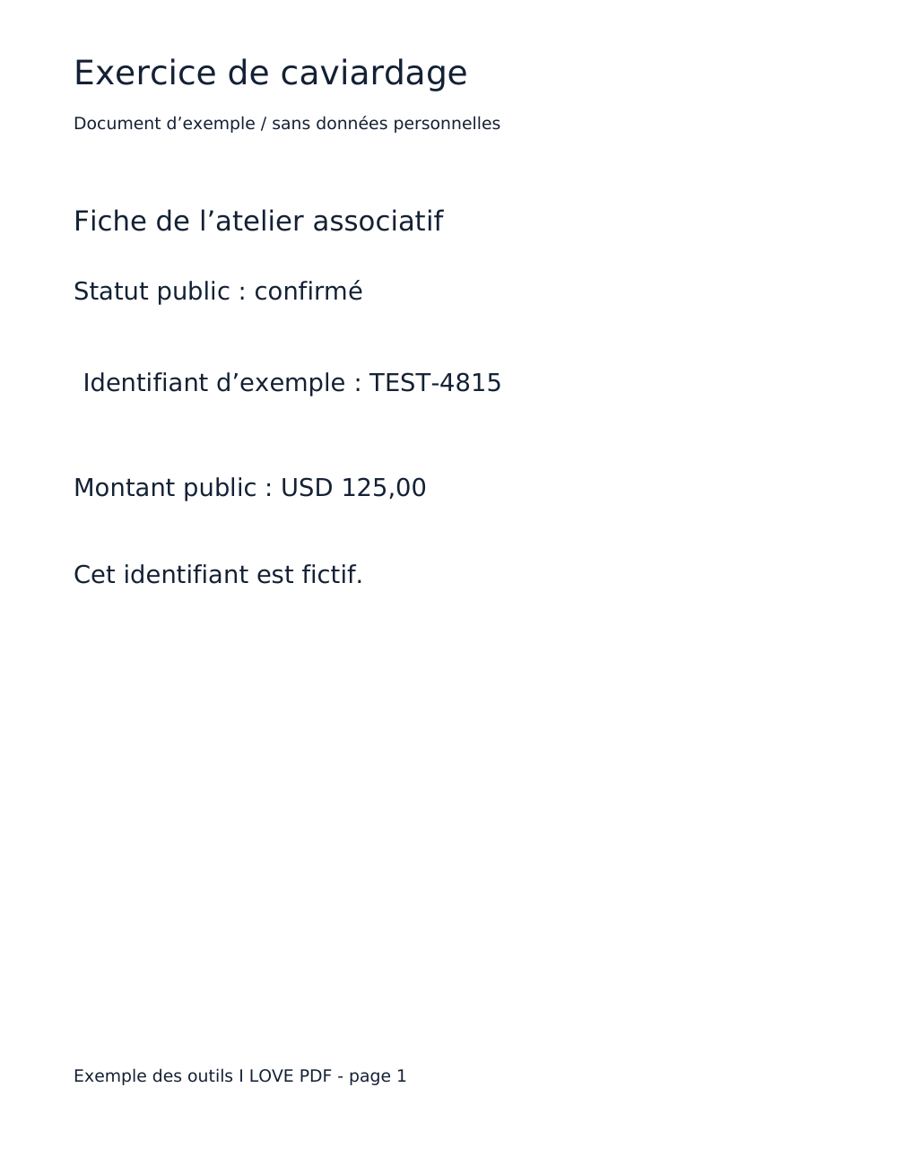 Document source réel montrant l’identifiant fictif TEST-4815.