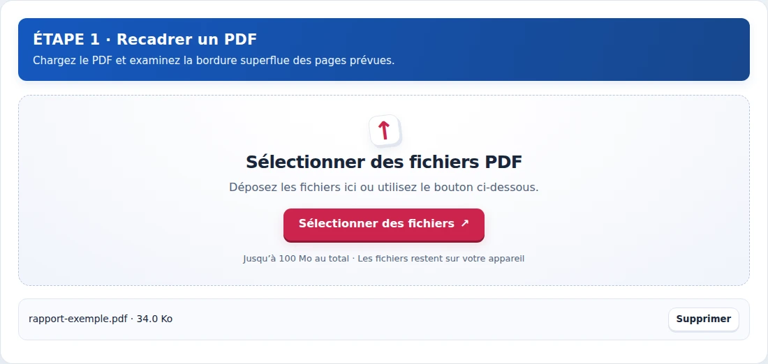 Recadrer un PDF, étape 1 : Chargez le PDF et examinez la bordure superflue des pages prévues.