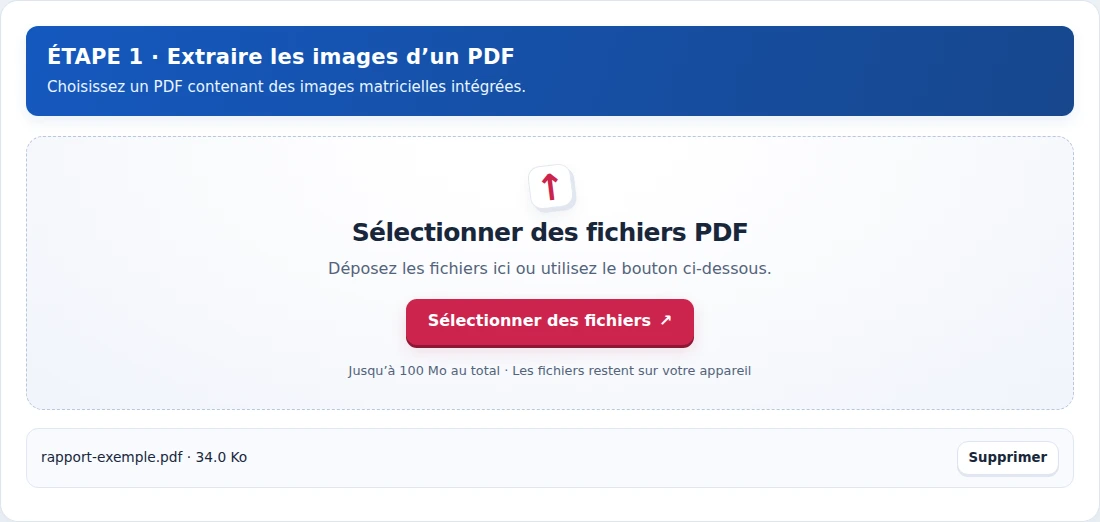 Extraire les images d’un PDF, étape 1 : Choisissez un PDF contenant des images matricielles intégrées.