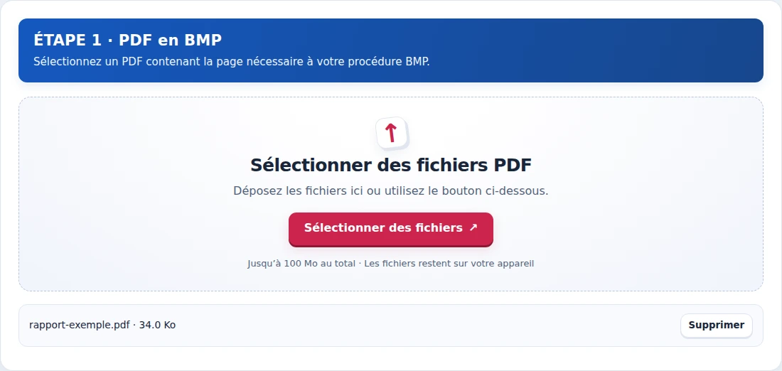 PDF en BMP, étape 1 : Sélectionnez un PDF contenant la page nécessaire à votre procédure BMP.