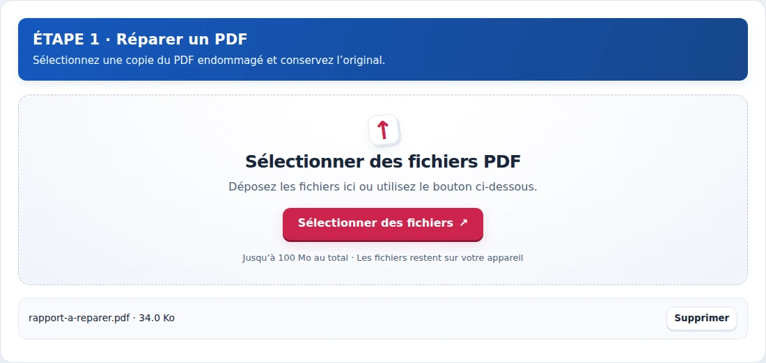 Réparer un PDF, étape 1 : Sélectionnez une copie du PDF endommagé et conservez l’original.