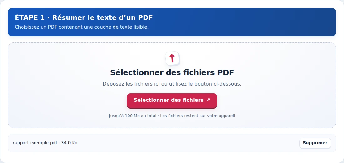 Résumer le texte d’un PDF, étape 1 : Choisissez un PDF contenant une couche de texte lisible.