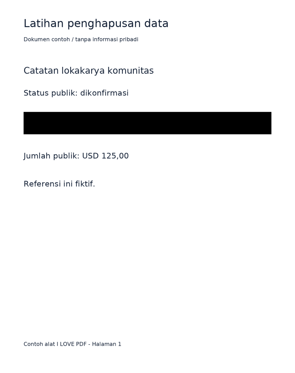 PDF tersamarkan sebenarnya yang menampilkan persegi panjang hitam pekat hanya di atas baris referensi fiktif.