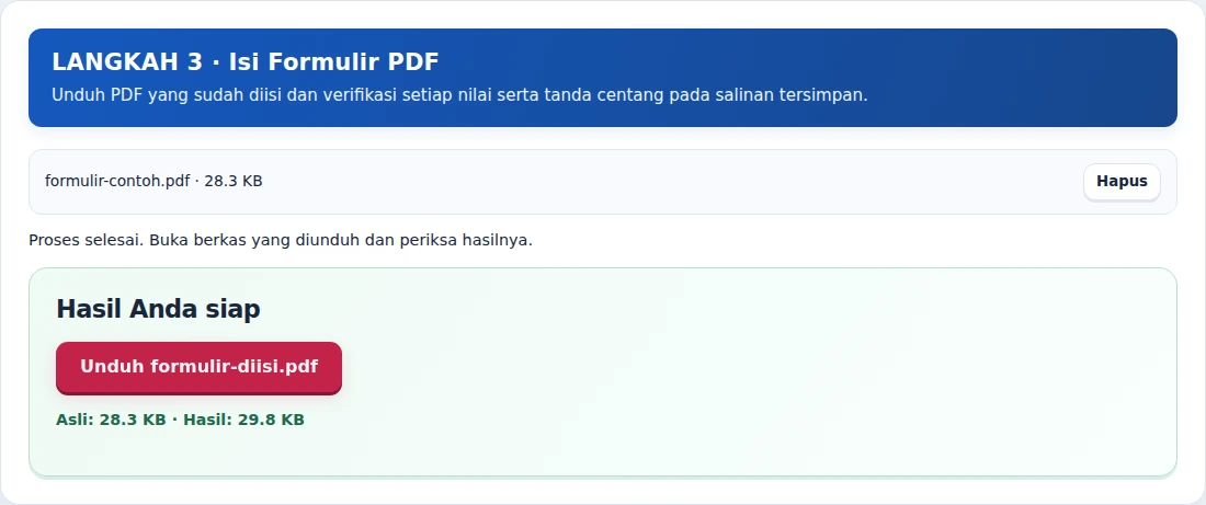 Isi Formulir PDF, langkah 3: Unduh PDF yang sudah diisi dan verifikasi setiap nilai serta tanda centang pada salinan tersimpan.
