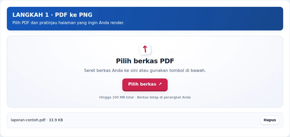 PDF ke PNG, langkah 1: Pilih PDF dan pratinjau halaman yang ingin Anda render.