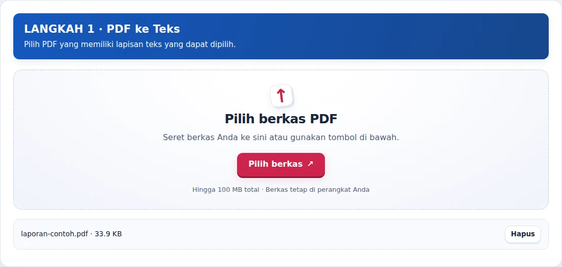 PDF ke Teks, langkah 1: Pilih PDF yang memiliki lapisan teks yang dapat dipilih.