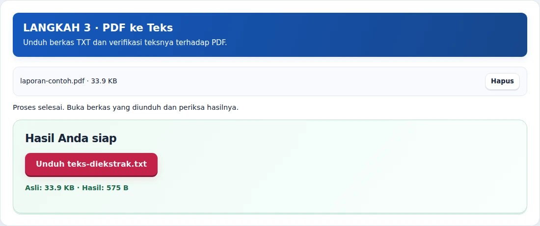 PDF ke Teks, langkah 3: Unduh berkas TXT dan verifikasi teksnya terhadap PDF.