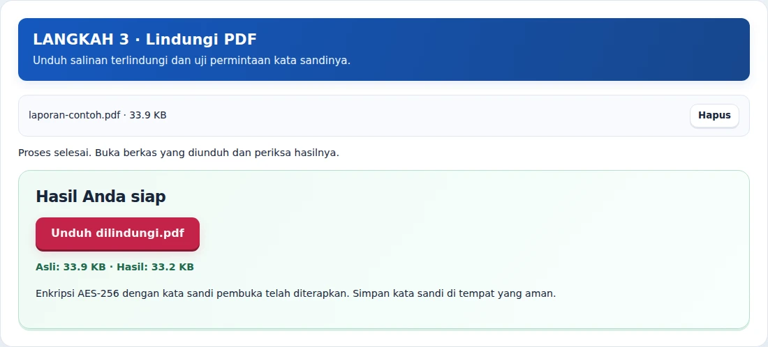 Lindungi PDF, langkah 3: Unduh salinan terlindungi dan uji permintaan kata sandinya.