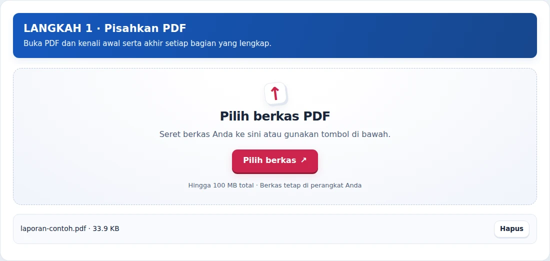 Pisahkan PDF, langkah 1: Buka PDF dan kenali awal serta akhir setiap bagian yang lengkap.