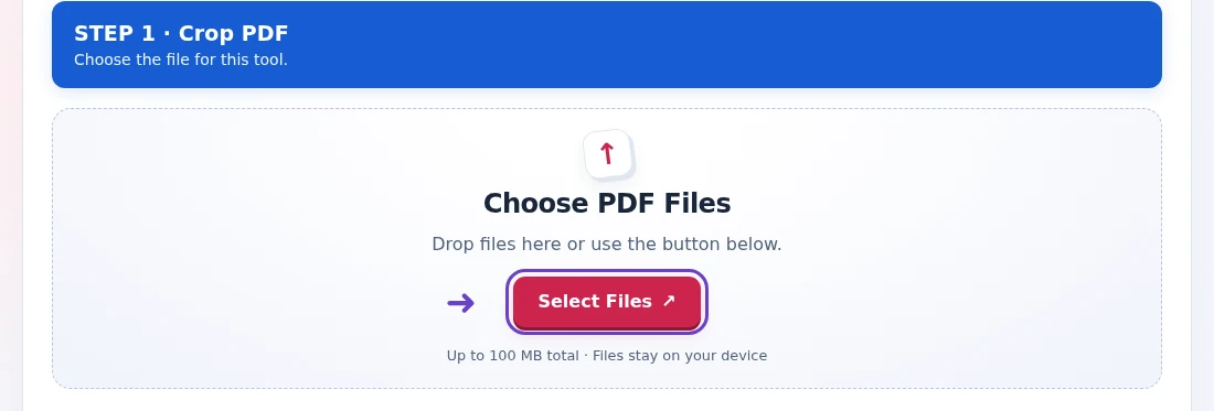 Crop PDF, step 1: Load the PDF and inspect the excess border on the intended pages.