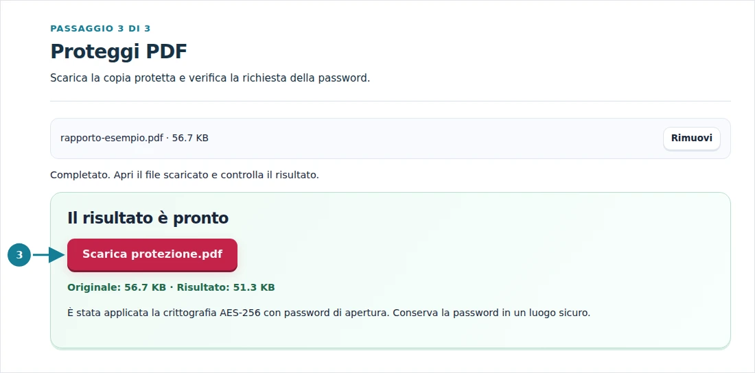 Proteggi PDF, passaggio 3: Scarica la copia protetta e verifica la richiesta della password.