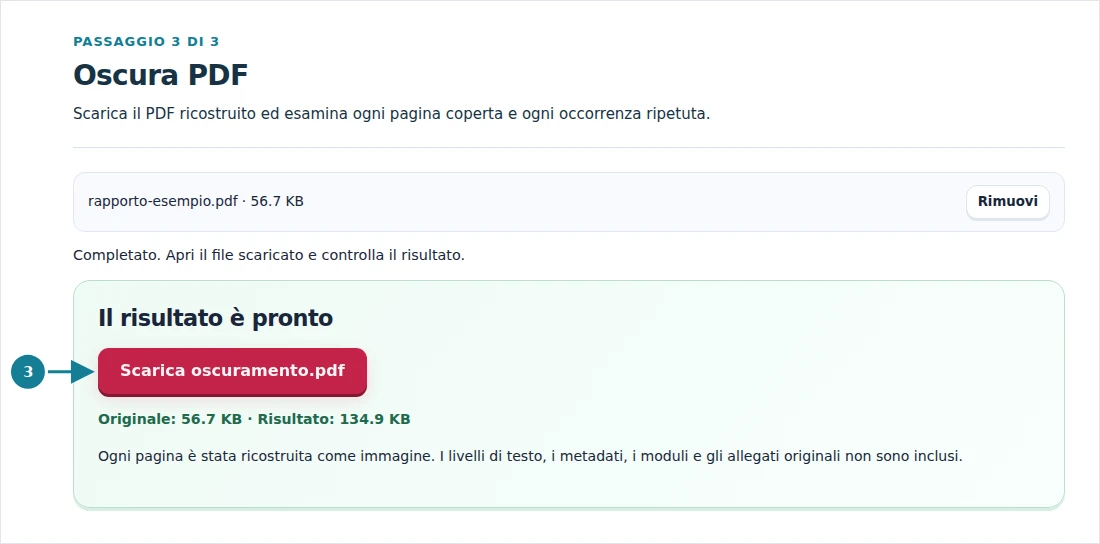 Oscura PDF, passaggio 3: Scarica il PDF ricostruito ed esamina ogni pagina coperta e ogni occorrenza ripetuta.