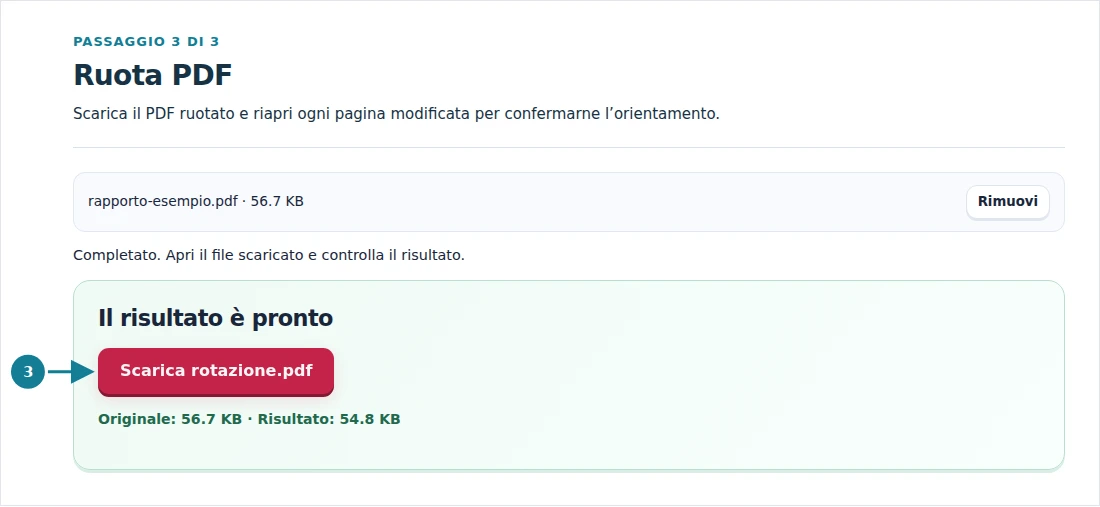 Ruota PDF, passaggio 3: Scarica il PDF ruotato e riapri ogni pagina modificata per confermarne l’orientamento.