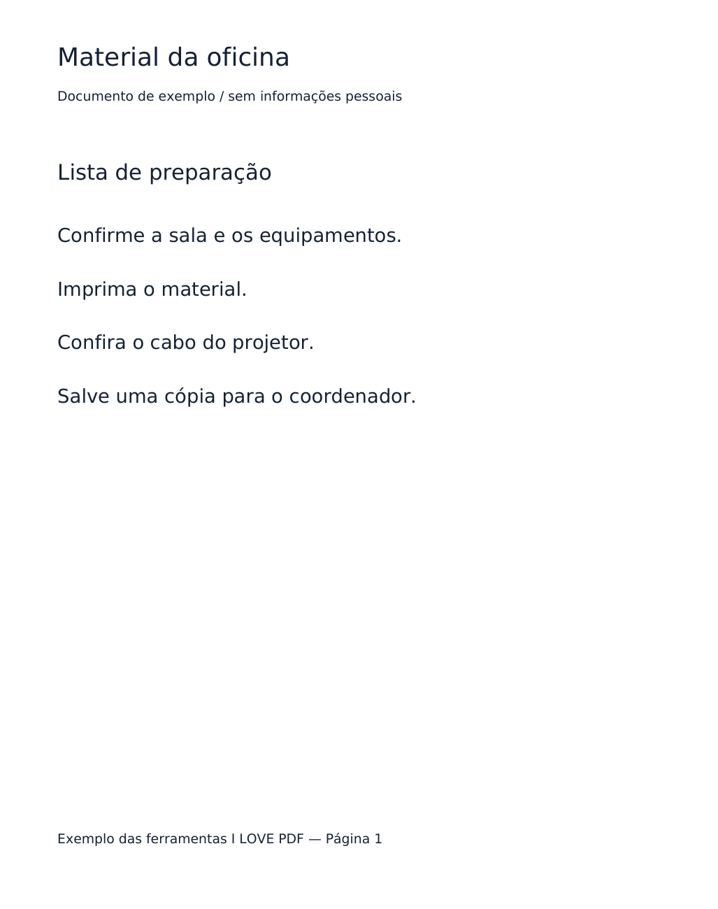 Primeira página do material real de seis páginas antes da compressão sem perdas.