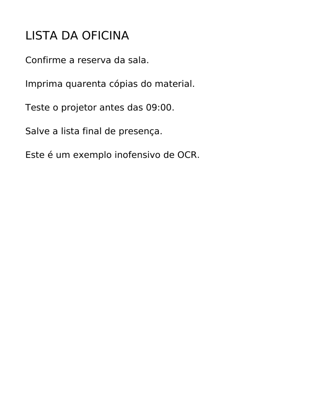 PDF de resultado pesquisável real com a mesma lista de verificação visível e uma nova camada de texto.