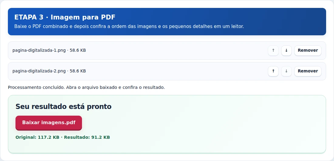 Imagem para PDF, etapa 3: Baixe o PDF combinado e depois confira a ordem das imagens e os pequenos detalhes em um leitor.