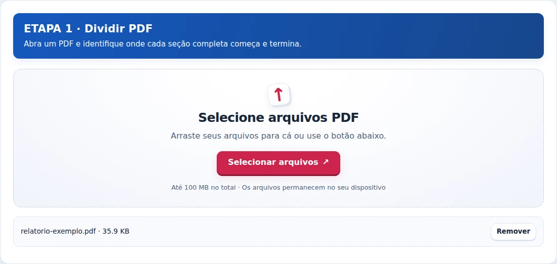 Dividir PDF, etapa 1: Abra um PDF e identifique onde cada seção completa começa e termina.