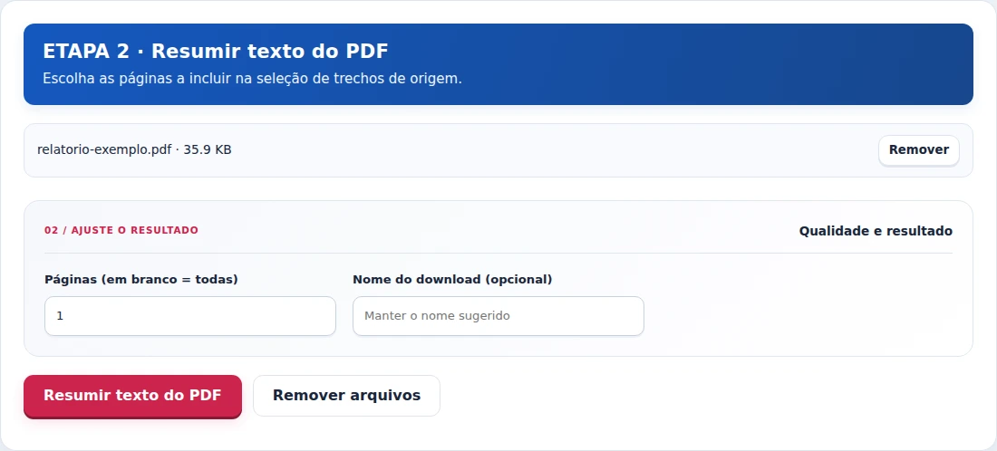 Resumir texto do PDF, etapa 2: Escolha as páginas a incluir na seleção de trechos de origem.