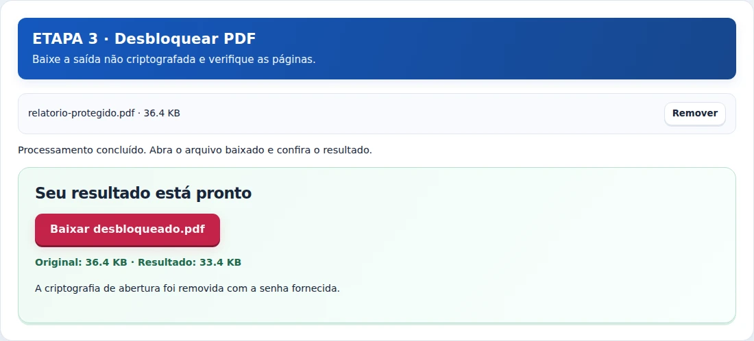 Desbloquear PDF, etapa 3: Baixe a saída não criptografada e verifique as páginas.