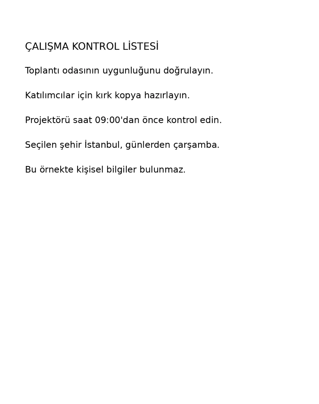 Aynı görünür kontrol listesi ve yeni metin katmanı bulunan gerçek aranabilir PDF sonucu.