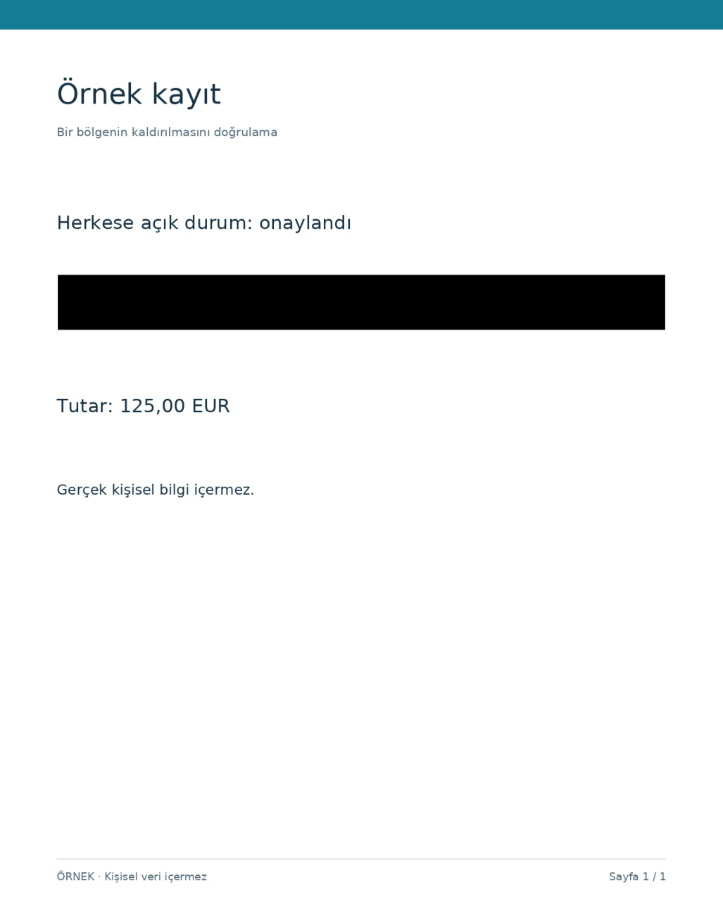 Yalnızca kurgusal referans satırının üzerinde dolu siyah dikdörtgen gösteren gerçek karartılmış PDF.