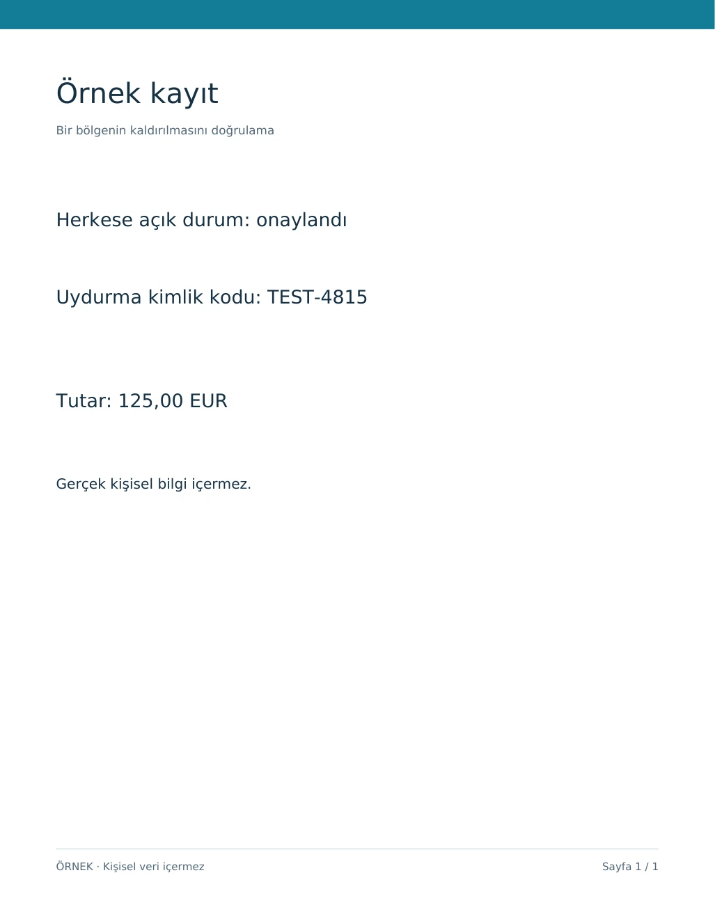 Kurgusal TEST-4815 referansını gösteren gerçek kaynak belge.