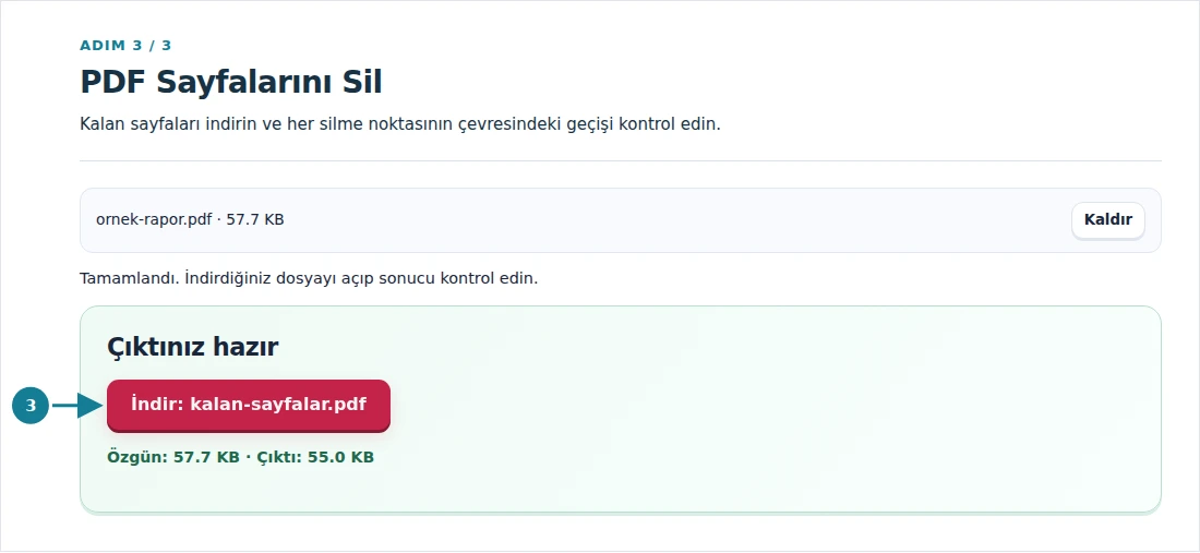 PDF Sayfalarını Sil, adım 3: Kalan sayfaları indirin ve her silme noktasının çevresindeki geçişi kontrol edin.