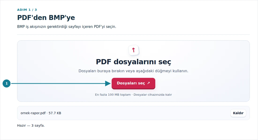 PDF'den BMP'ye, adım 1: BMP iş akışınızın gerektirdiği sayfayı içeren PDF'yi seçin.