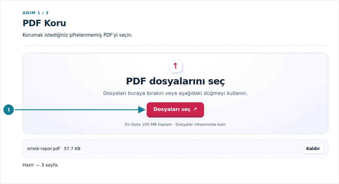 PDF Koru, adım 1: Korumak istediğiniz şifrelenmemiş PDF'yi seçin.