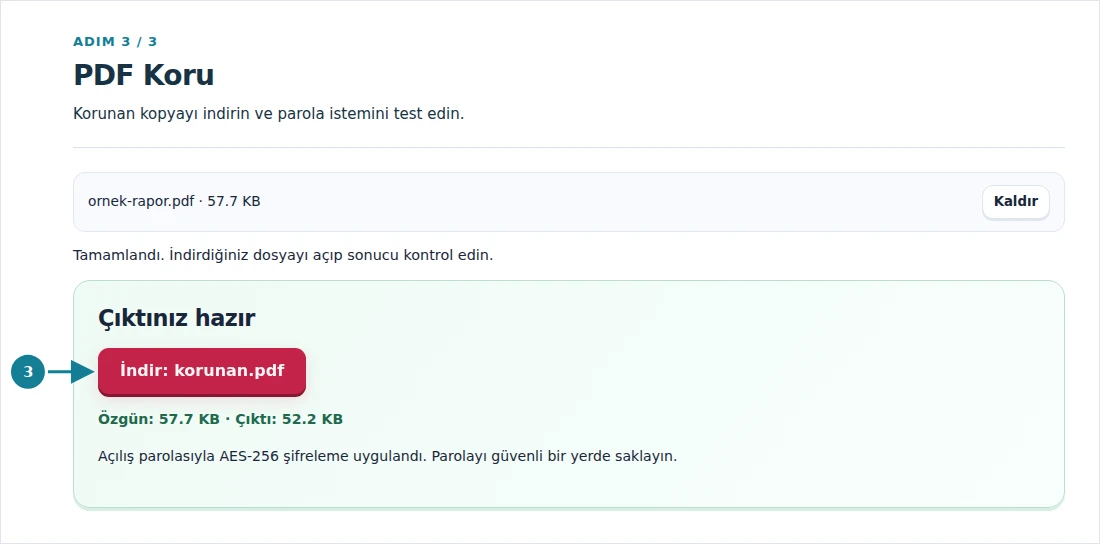 PDF Koru, adım 3: Korunan kopyayı indirin ve parola istemini test edin.
