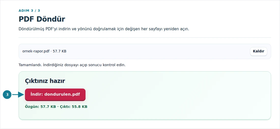 PDF Döndür, adım 3: Döndürülmüş PDF'yi indirin ve yönünü doğrulamak için değişen her sayfayı yeniden açın.