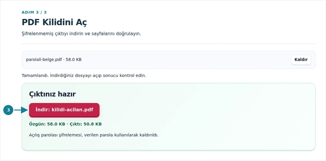 PDF Kilidini Aç, adım 3: Şifrelenmemiş çıktıyı indirin ve sayfalarını doğrulayın.