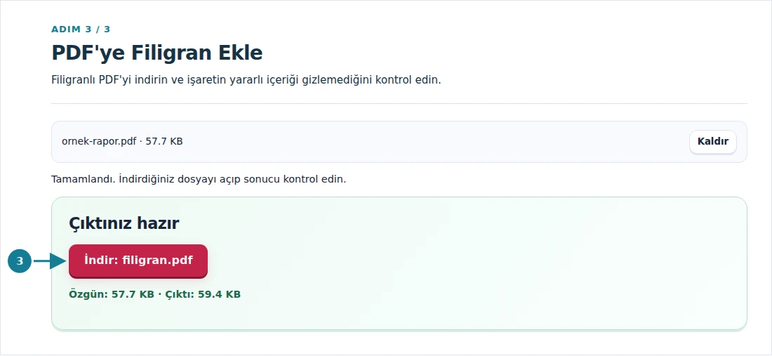 PDF'ye Filigran Ekle, adım 3: Filigranlı PDF'yi indirin ve işaretin yararlı içeriği gizlemediğini kontrol edin.